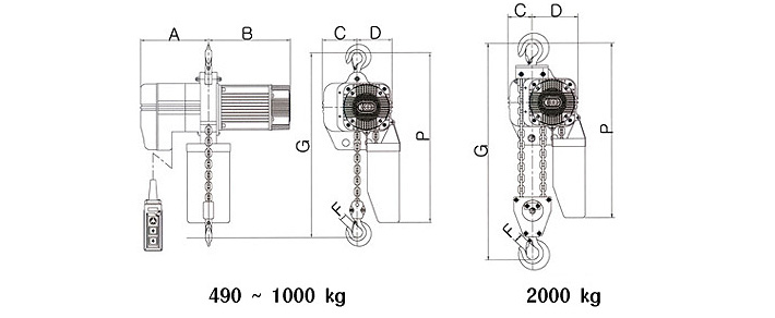 KUK DONG KD-1環鏈電動葫蘆尺寸圖